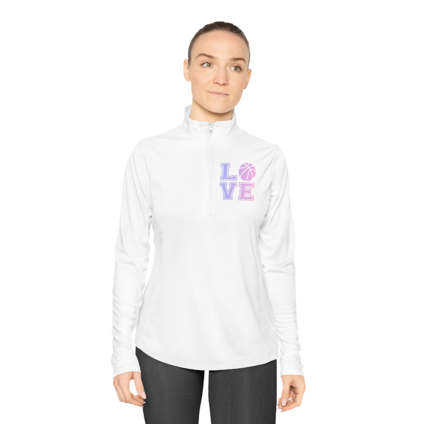 Ladies Quarter-Zip Pullover Love Basketball