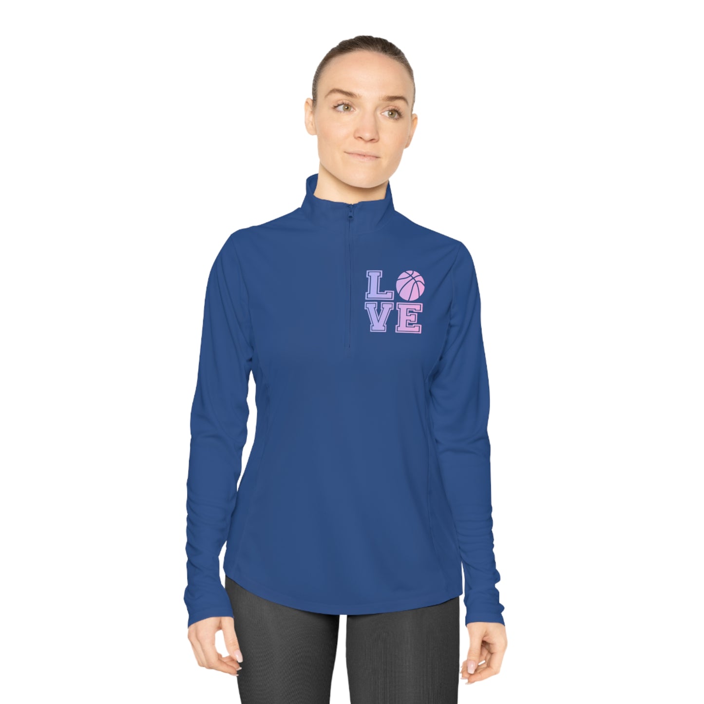 Ladies Quarter-Zip Pullover Love Basketball