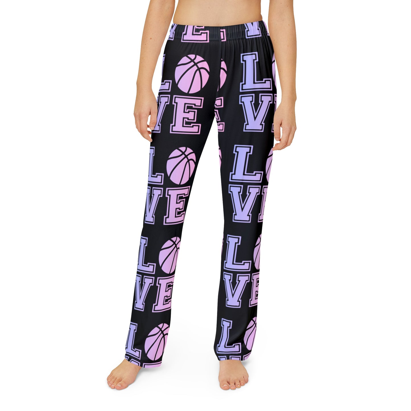 Adult Pajama Pants Love Basketball (Black)