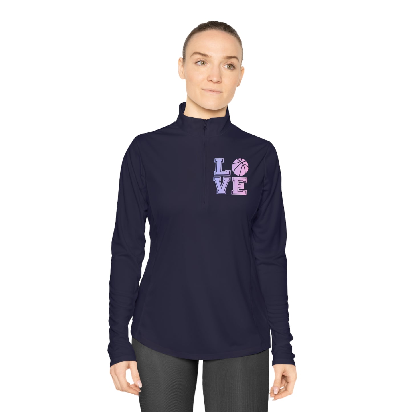 Ladies Quarter-Zip Pullover Love Basketball