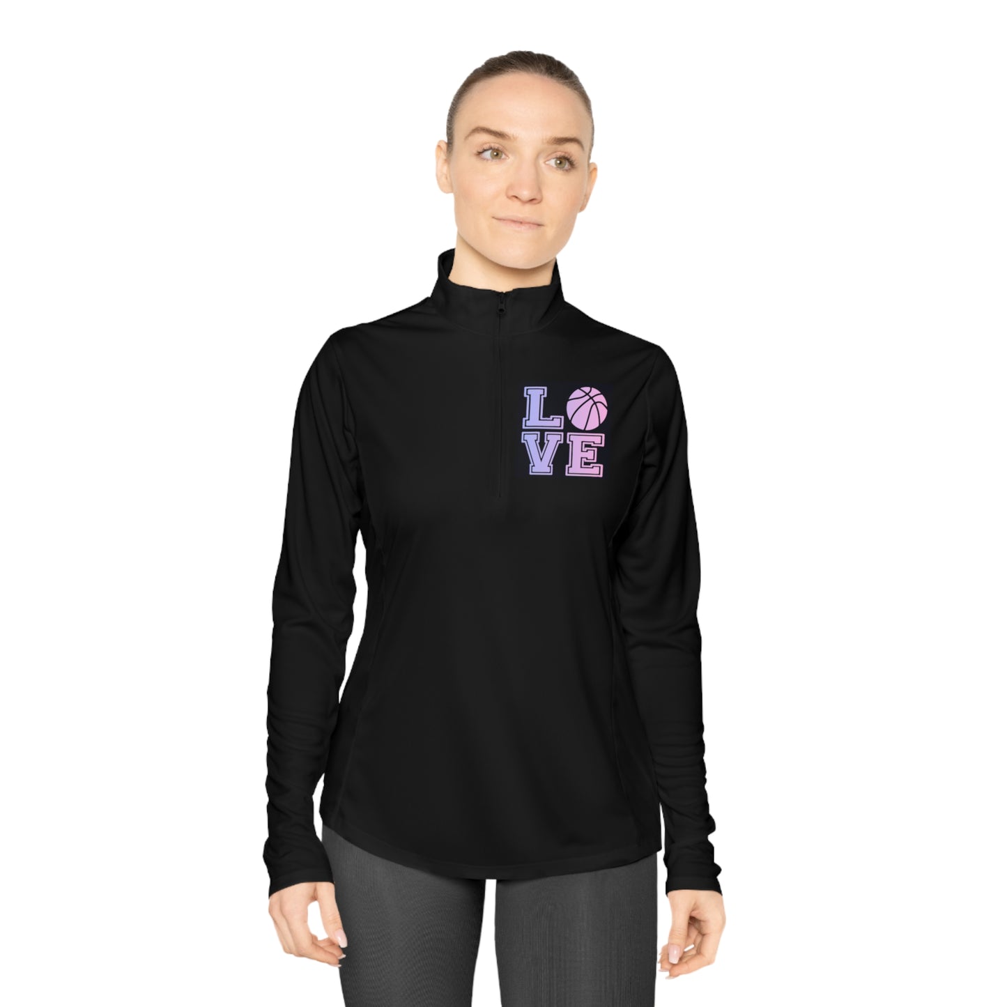 Ladies Quarter-Zip Pullover Love Basketball