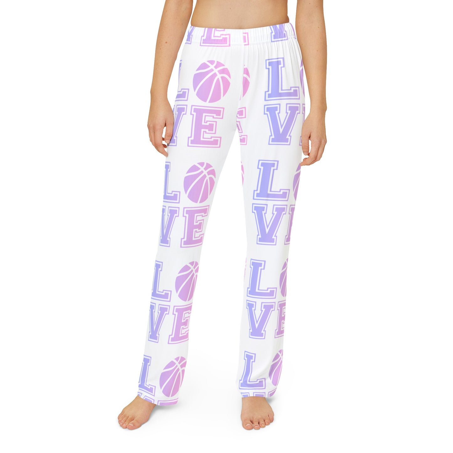 Adult Pajama Pants Love Basketball (White)