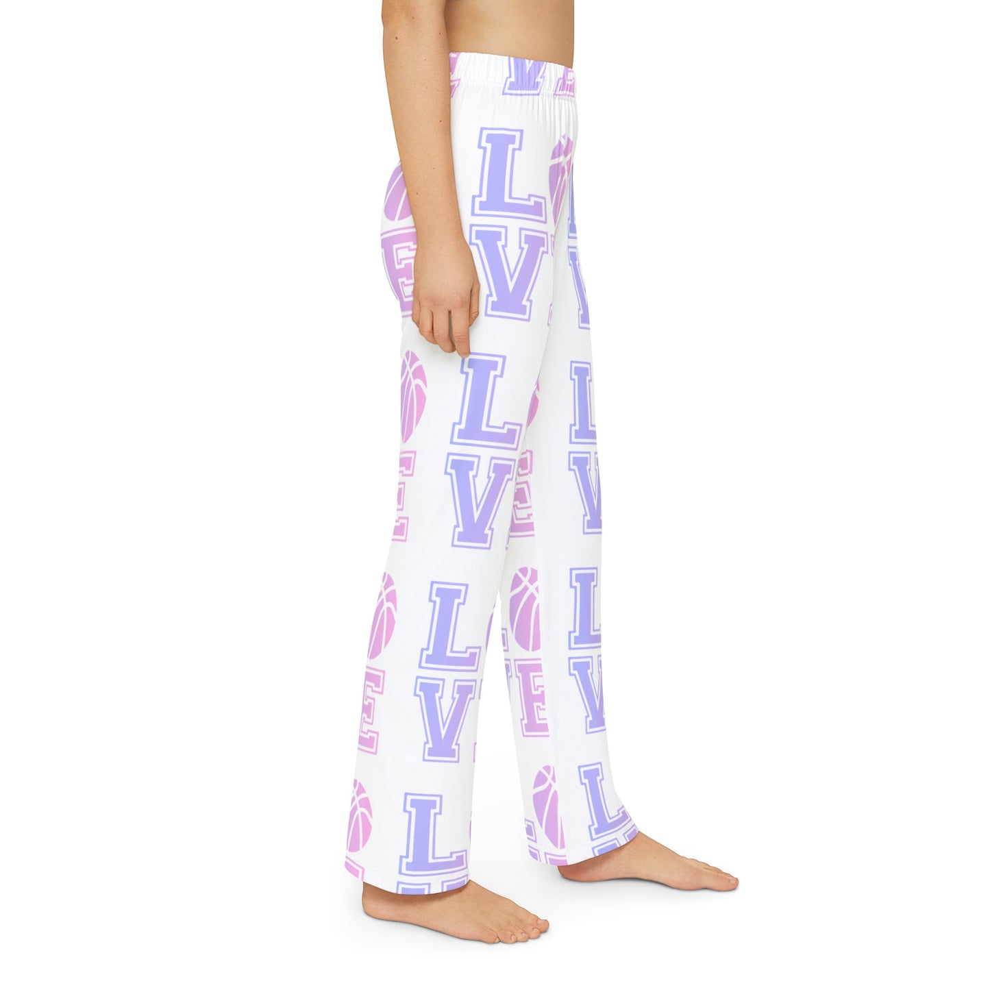 Adult Pajama Pants Love Basketball (White)