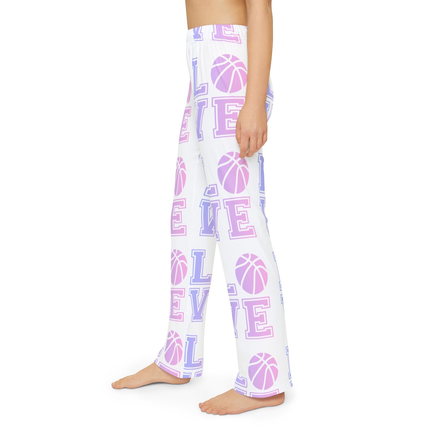 Adult Pajama Pants Love Basketball (White)