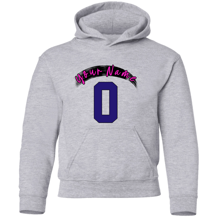 Custom Name + Jersey Number Youth Pullover Hoodie (black swish)